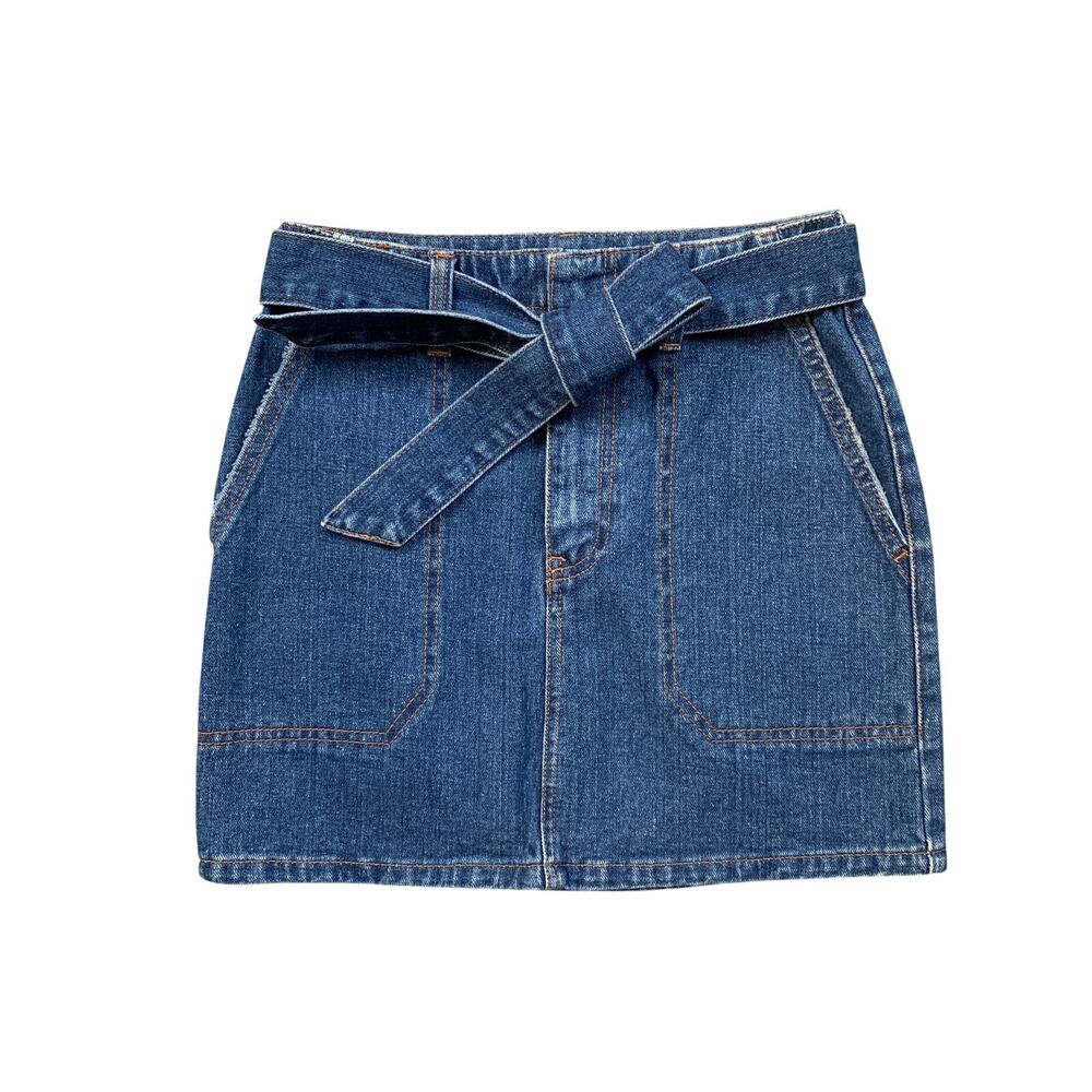 Billabong Skirt Women 25 Blue Denim  Live Simple Indigo Tie Waist Mini Cotton